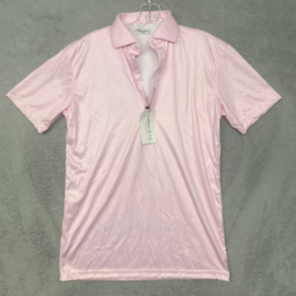 Collars & Co Mens Small Dress Collar Polo Pink White Houndstooth Stretch Golf